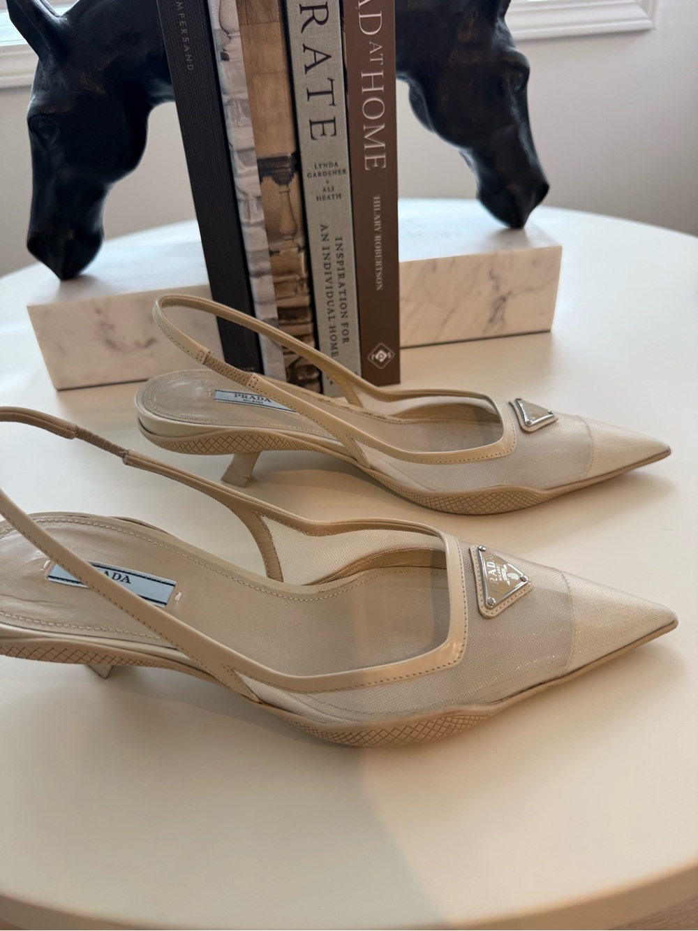 Prada Cream Pointed-Toe Slingback Pumps - Picture 3 of 8
